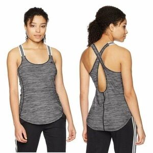 Adidas gray marbled elastic straps criss cross back workout gym tank top sz S